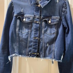 Cropped puff sleeve denim jacket